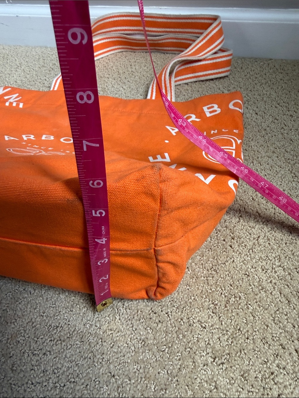 Arbonne Orange Canvas Logo Tote with Striped Handles - Picture 6 of 7